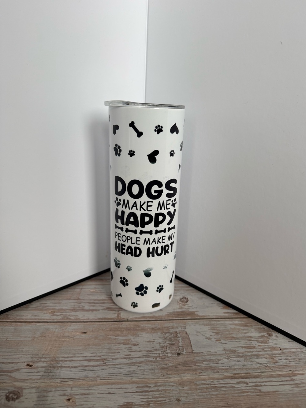 Dogs Make Me Happy White Tumbler, for dog mom, dog dad, dog lovers